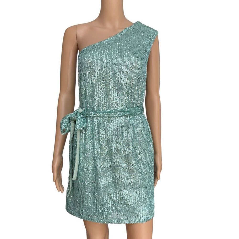 Ellison one shoulder green sequin mini dress size S